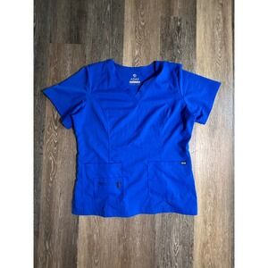 Adar Pro Scrub Top Women XL Blue Excellent V-Neck Multi-Pocket Stretch Workwear